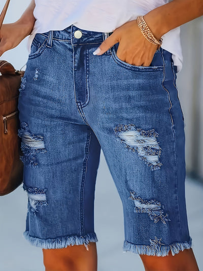 Sara | Gescheurde spijkerbroek shorts met hoge taille en elastische zoom