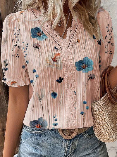 Juliette - Floral Lace-Trimmed Blouse