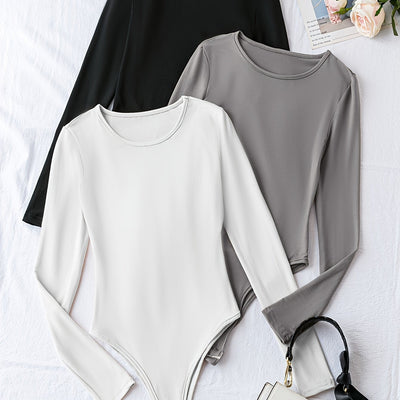 Nina | Set van 3 casual bodysuits met lange mouw en ronde hals