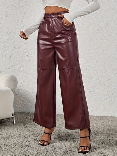 Lotte | Stylish wide imitation leather trousers with slanted pockets