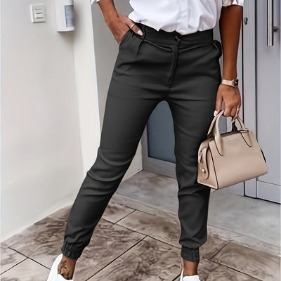 Lotte | Elegante effen kleur vrouwenbroek met knopdetail
