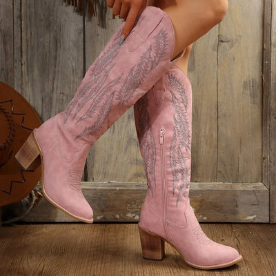 Eva | Pink cowboy boots with embroidery