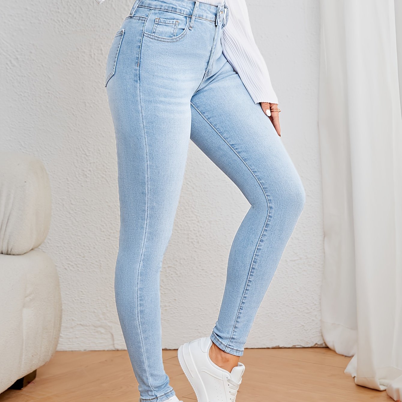 Roos | Lichtblauwe hoge taille skinny jeans
