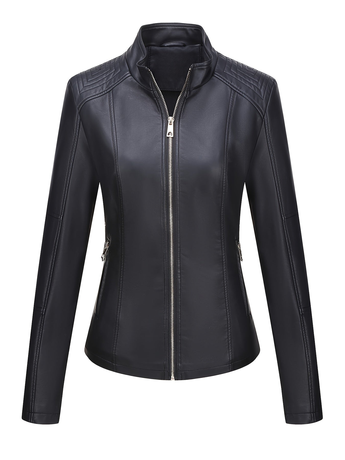 Elise | Women's plus size casual faux leather jacket with zip and lapel collar