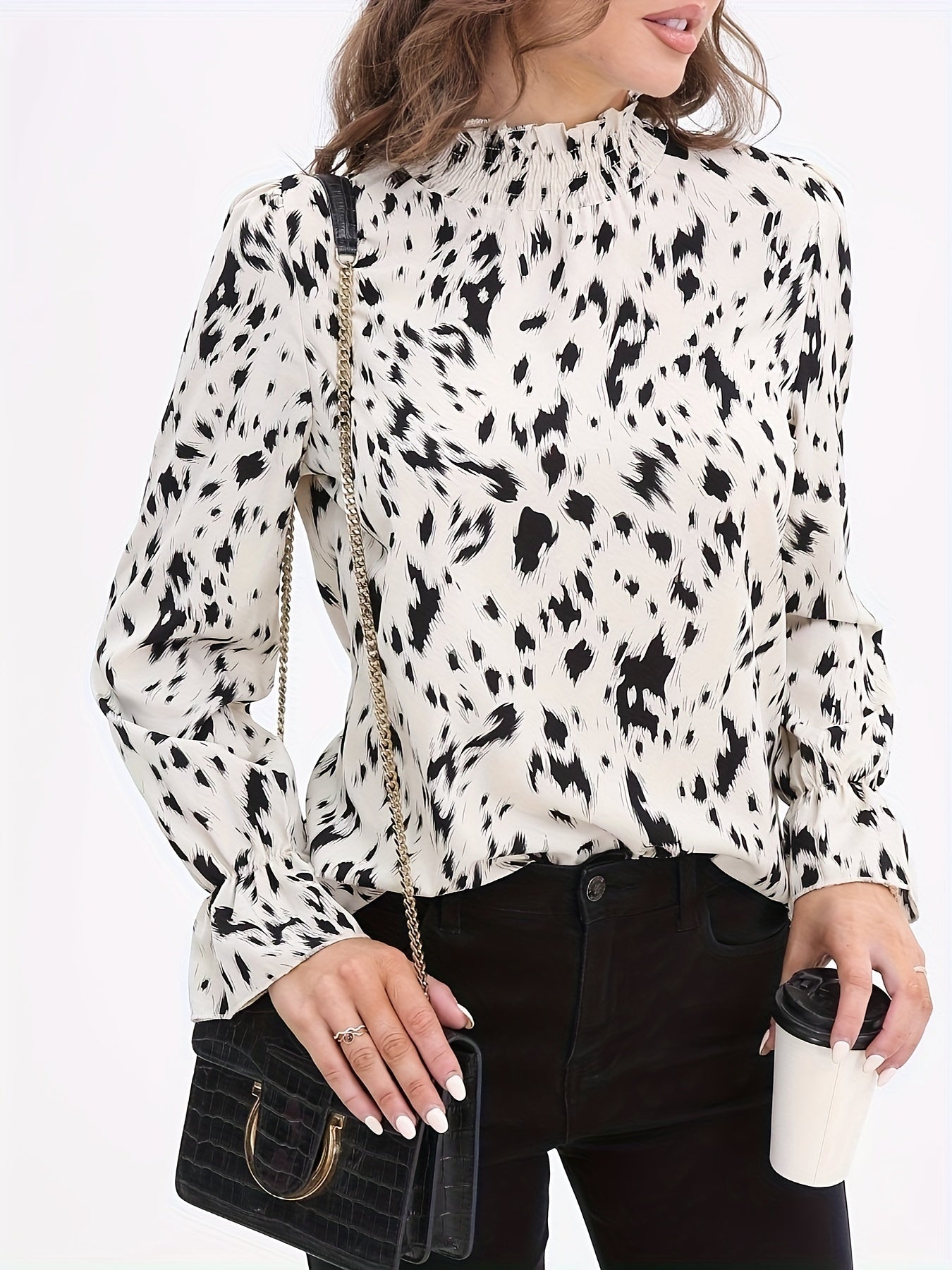 Eline | Blouse with full print and stand-up collar