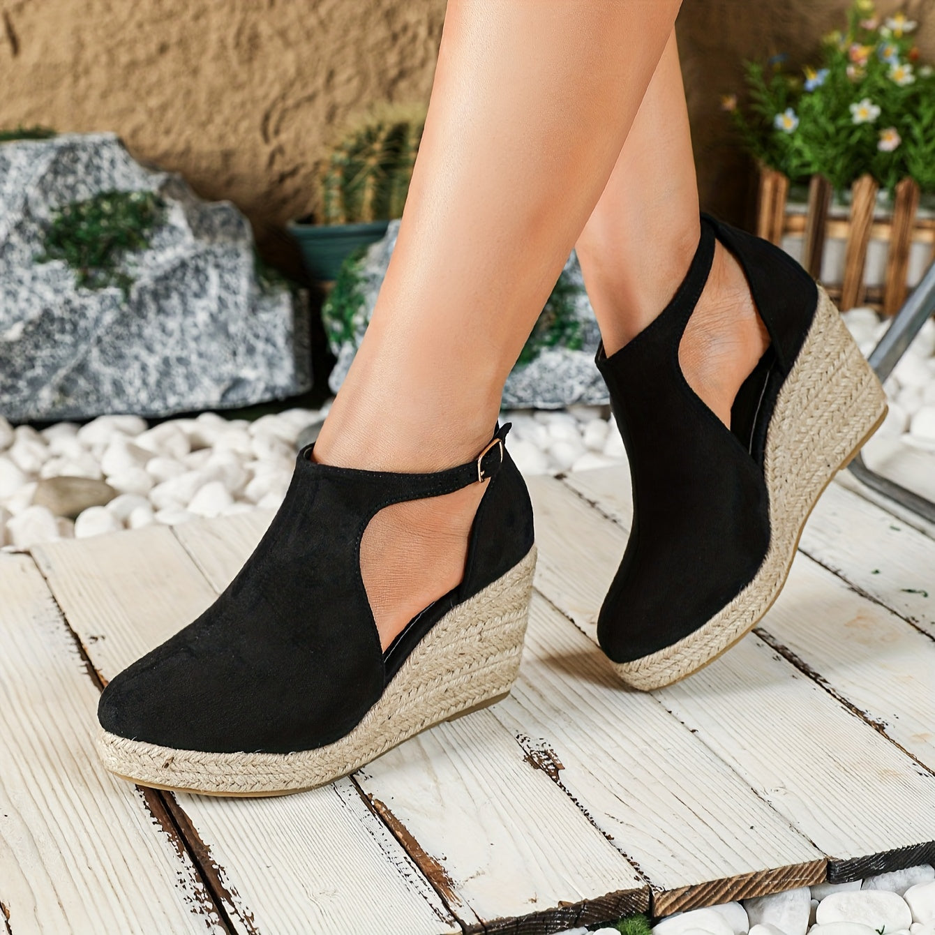 Elena | Elegant women's espadrille wedge heels with buckle closure