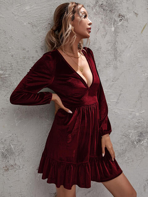 Lara - elegant fluwelen jurk met ruches