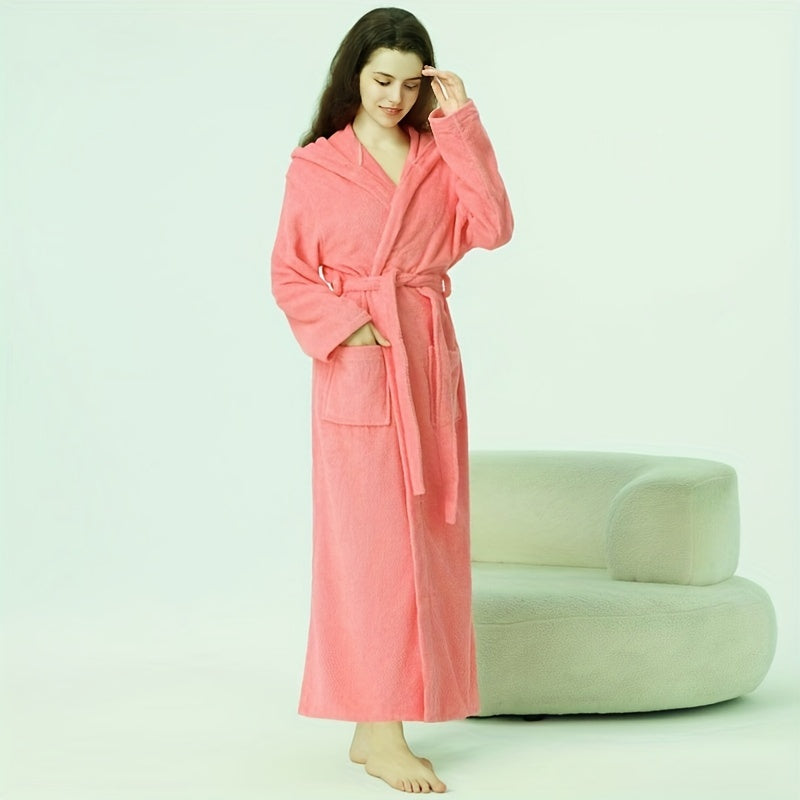 Nina | Zachte koraal fleece badjas met kapuchon en zakken