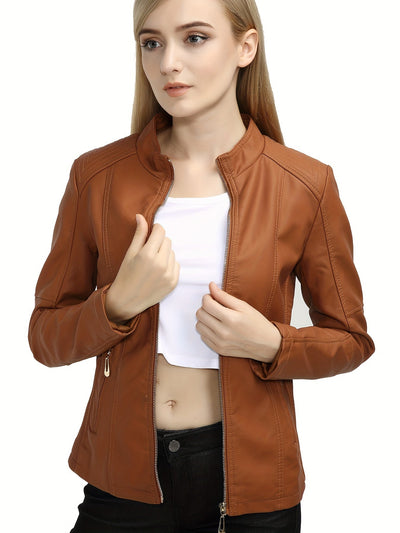 Elise | Women's plus size casual faux leather jacket with zip and lapel collar