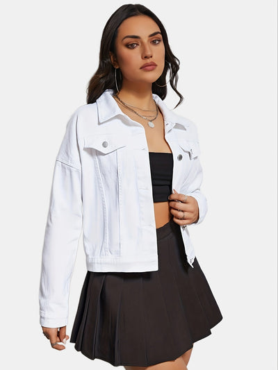 Lara | Light blue denim jacket with sequins and button closure