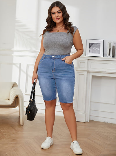 Emma | Effen blauwe denim shorts