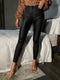 Emma | Black PU leather high-waisted denim pants