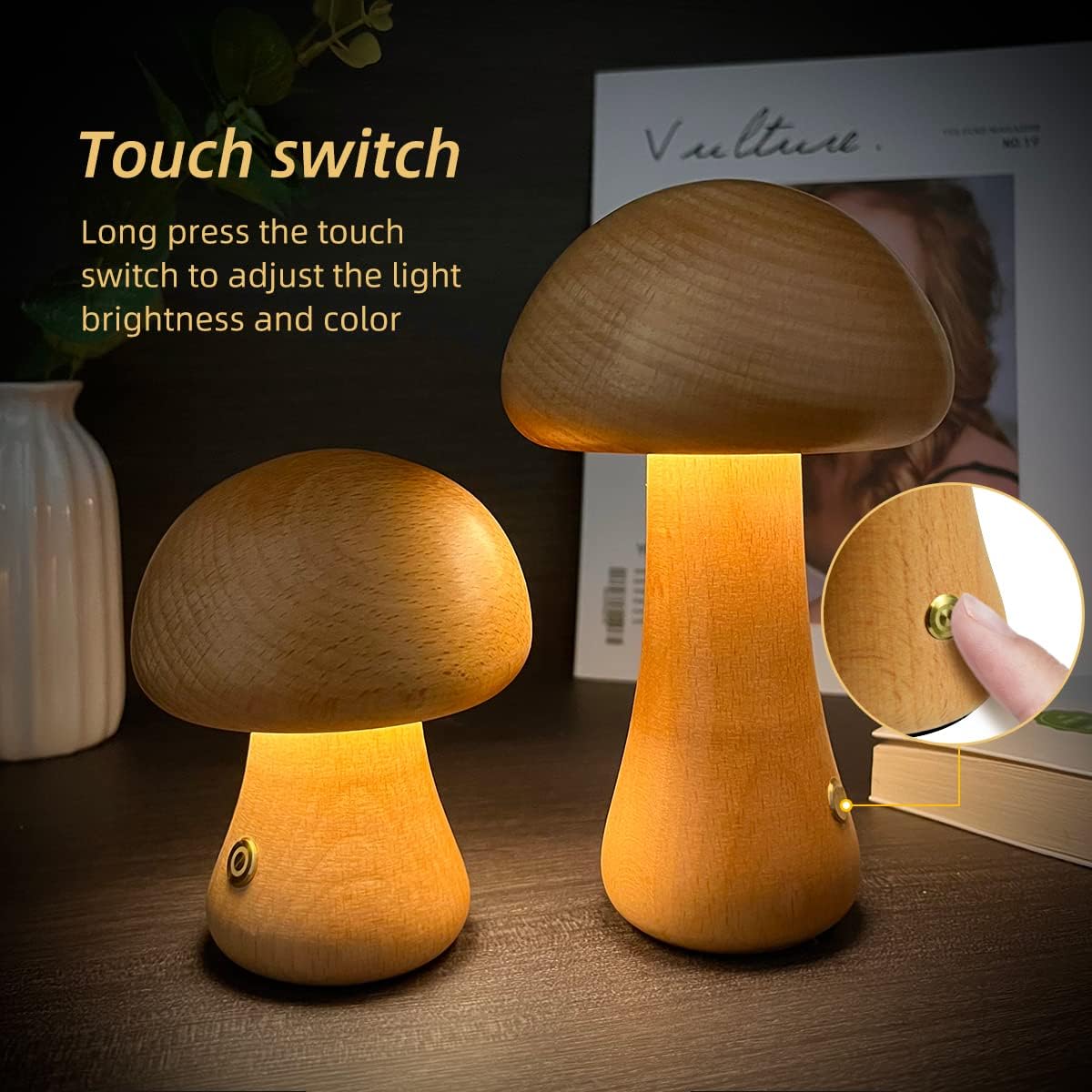 Mykora - Wooden Mushroom Table Lamp Touch Sensitive