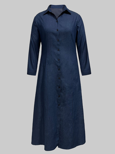 Feline | Donker gewassen blauwe maxi denim jurk