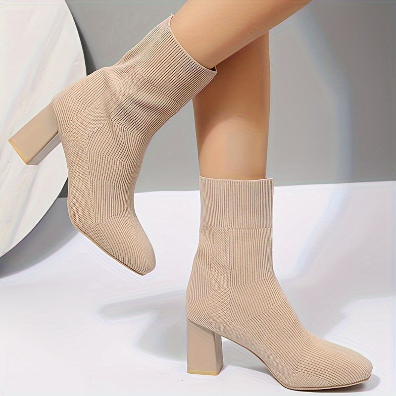 Jasmine | Knitted mid-calf sock boots with block heel