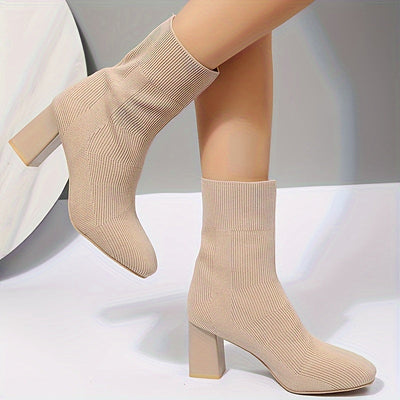 Jasmine | Knitted mid-calf sock boots with block heel