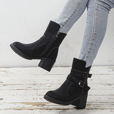 Eva | Solid color chunky heel ankle boots with side zipper