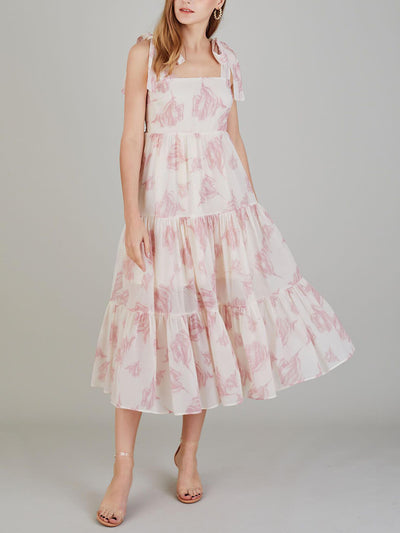 Lara - Unieke midi-jurk met retro bloemenprint en veters