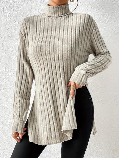 Nina | Geribbelde coltrui met split