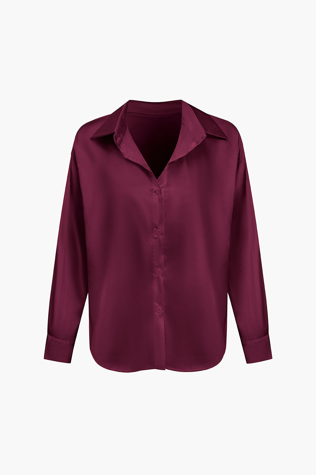 Lillian - Basic Plain Satin Women's Long Sleeve Shirt