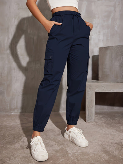 Nina | Hoge taille cargobroek in effen kleur