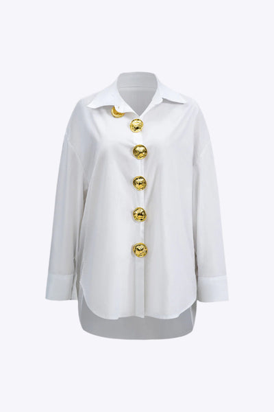 Hattie - Elegant Women's Long Sleeve Shirt with Metal Trim