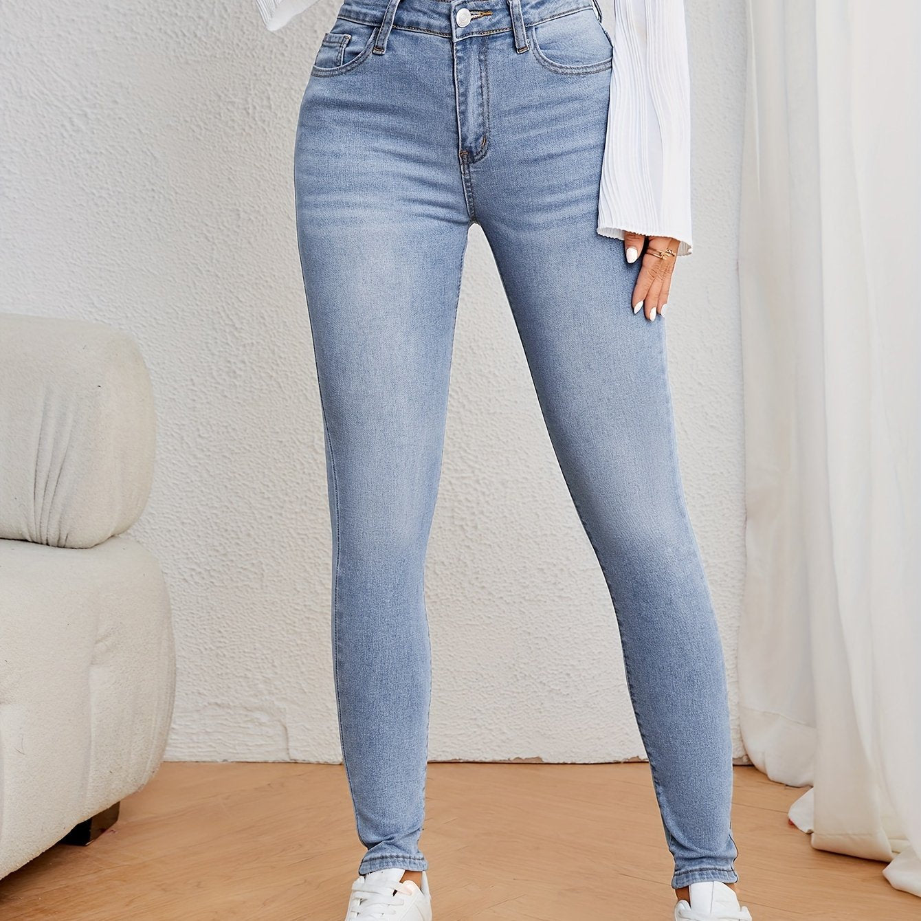 Roos | Lichtblauwe hoge taille skinny jeans