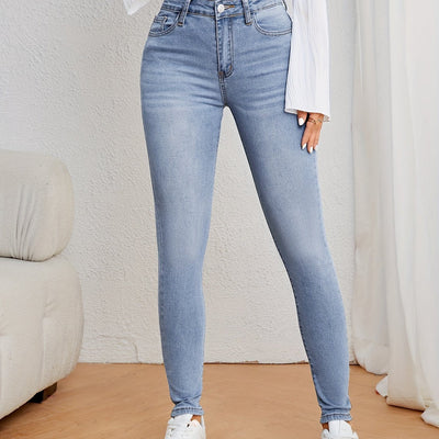 Roos | Lichtblauwe hoge taille skinny jeans