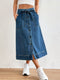 Anna | Effen denim midi rok met strikceintuur