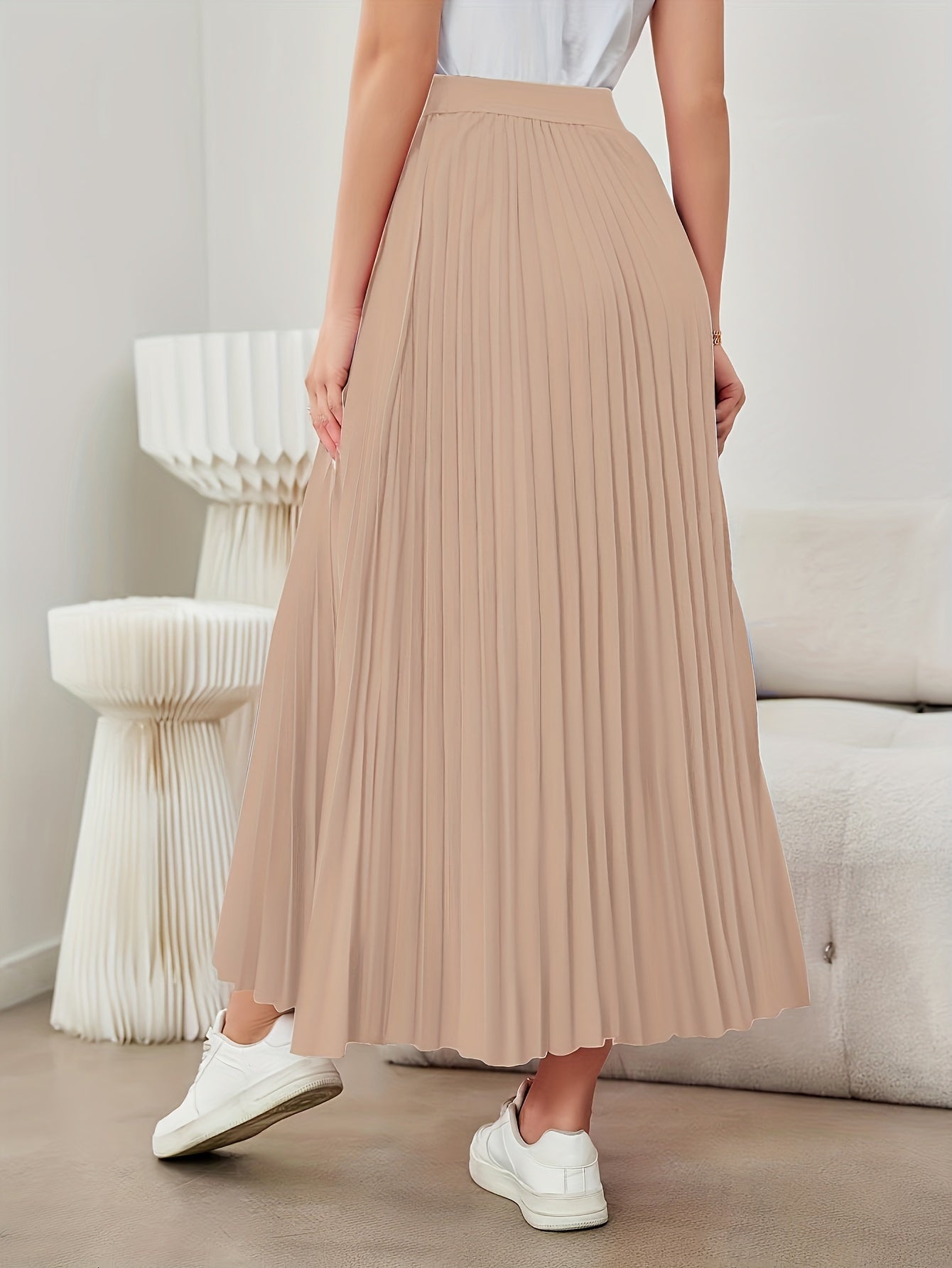 Evelien | Plain-colored pleated midi skirt with elastic waist