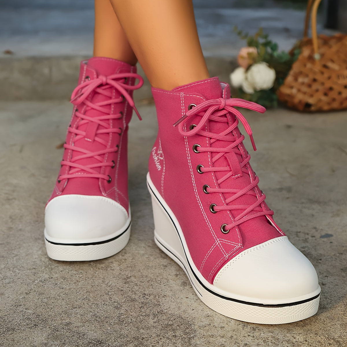 Lotte | Plain canvas ankle boots with a love pattern