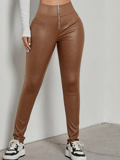 Lara | High-waisted PU leather pants with warm lining
