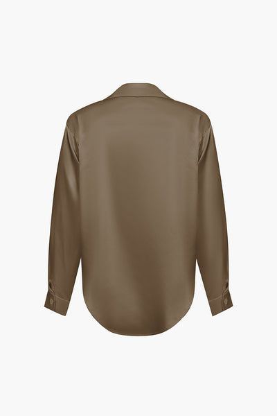 Lillian - Basic Plain Satin Women's Long Sleeve Shirt