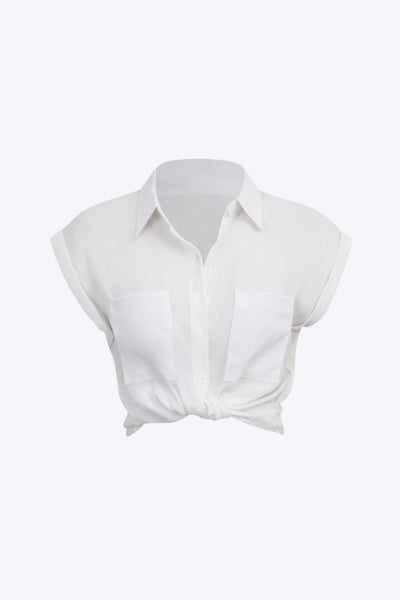 Vittoria - Minimalistische Opgerolde Mouw Geknoopte Zoom Dames Shirt