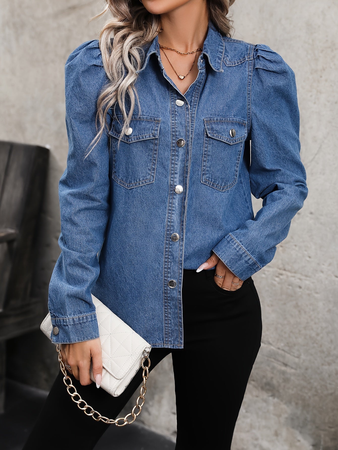 Sophie | Denim jack met lange mouwen en klepzakken