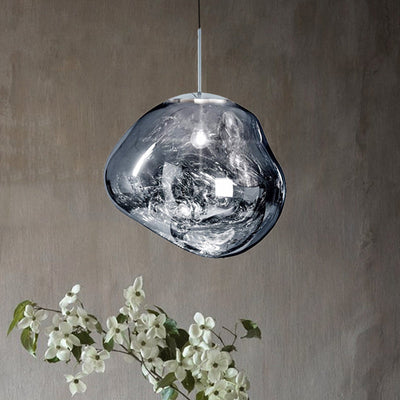 Contemporary, irregular silver red glass pendant lamp with 1 light source for the dining room