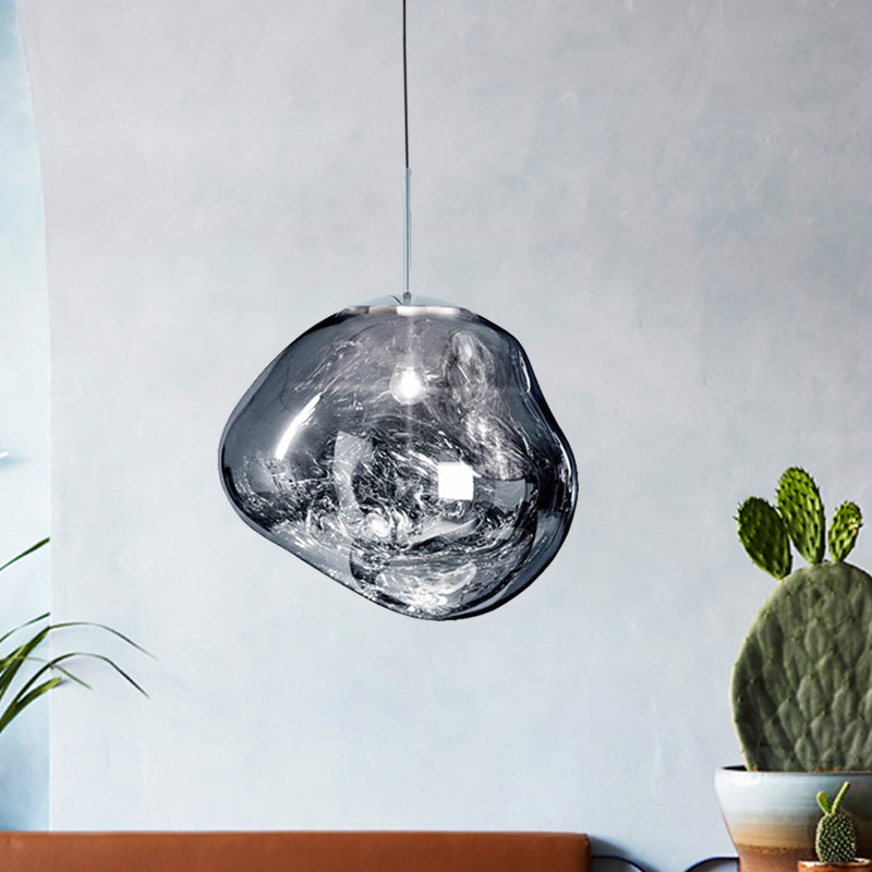 Contemporary, irregular silver red glass pendant lamp with 1 light source for the dining room