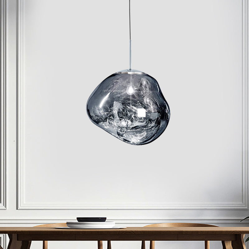 Contemporary, irregular silver red glass pendant lamp with 1 light source for the dining room