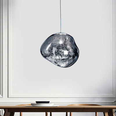Contemporary, irregular silver red glass pendant lamp with 1 light source for the dining room