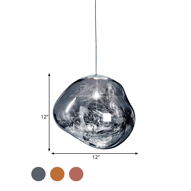 Contemporary, irregular silver red glass pendant lamp with 1 light source for the dining room