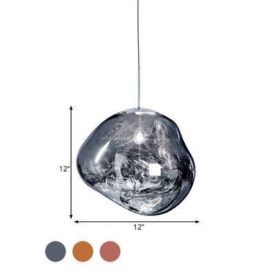 Contemporary, irregular silver red glass pendant lamp with 1 light source for the dining room