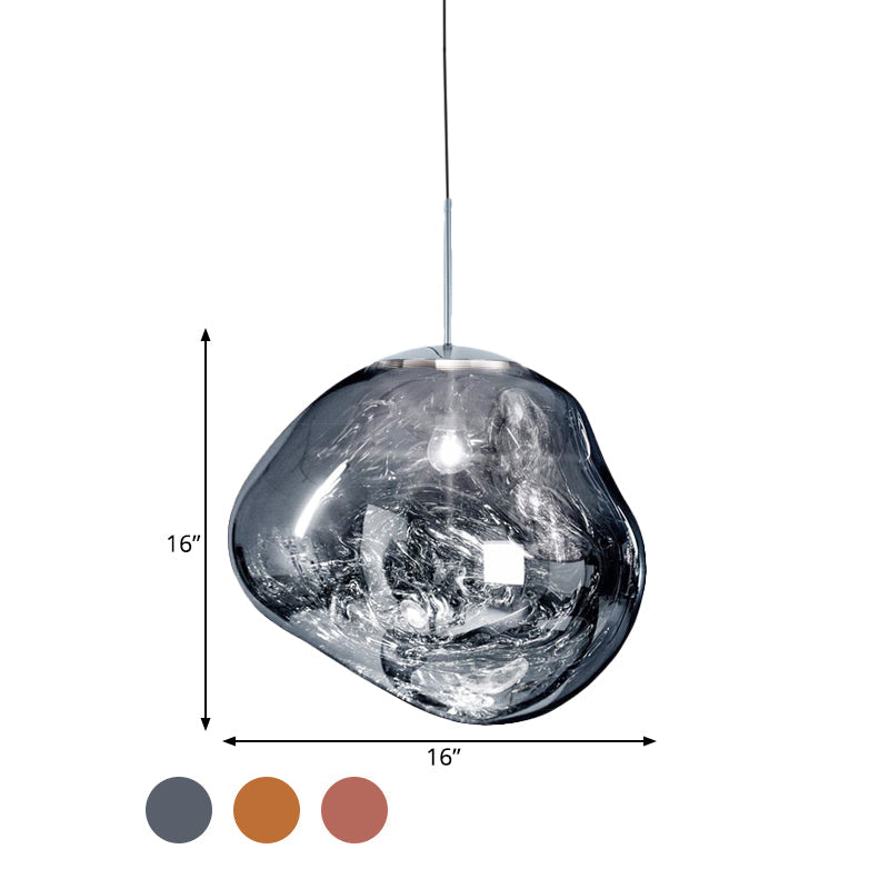 Contemporary, irregular silver red glass pendant lamp with 1 light source for the dining room