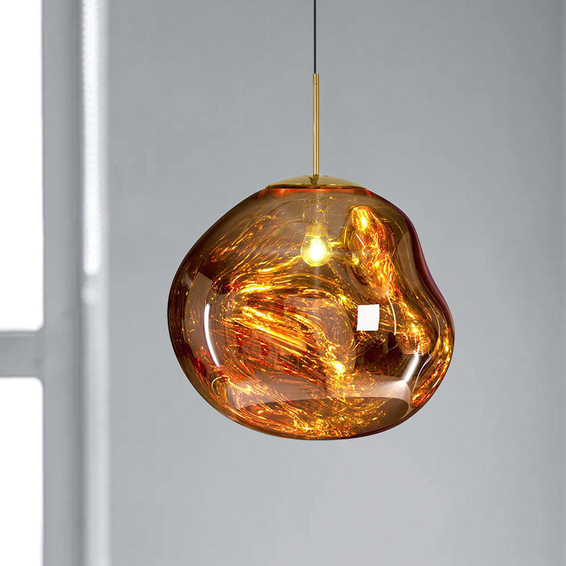 Contemporary, irregular silver red glass pendant lamp with 1 light source for the dining room