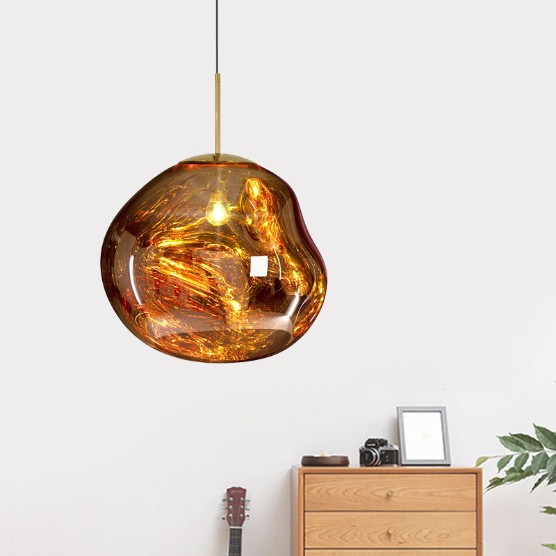 Contemporary, irregular silver red glass pendant lamp with 1 light source for the dining room