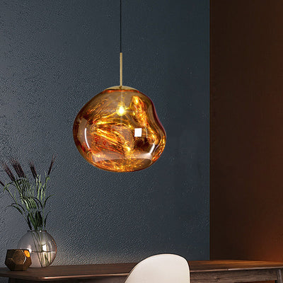 Contemporary, irregular silver red glass pendant lamp with 1 light source for the dining room