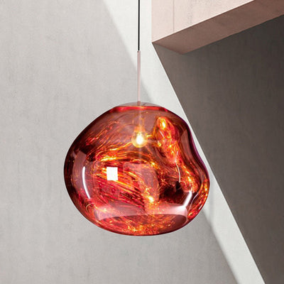 Contemporary, irregular silver red glass pendant lamp with 1 light source for the dining room