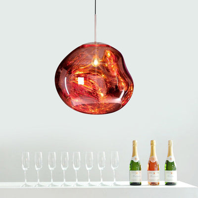 Contemporary, irregular silver red glass pendant lamp with 1 light source for the dining room