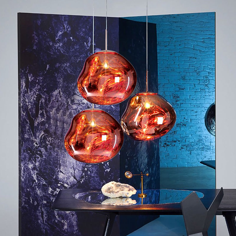 Contemporary, irregular silver red glass pendant lamp with 1 light source for the dining room