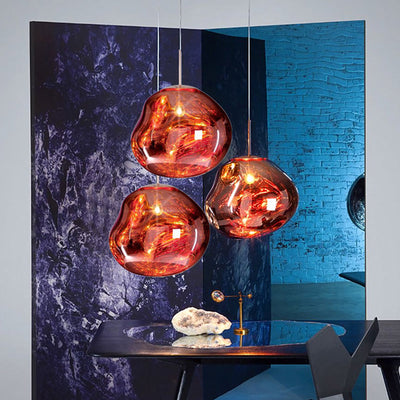 Contemporary, irregular silver red glass pendant lamp with 1 light source for the dining room