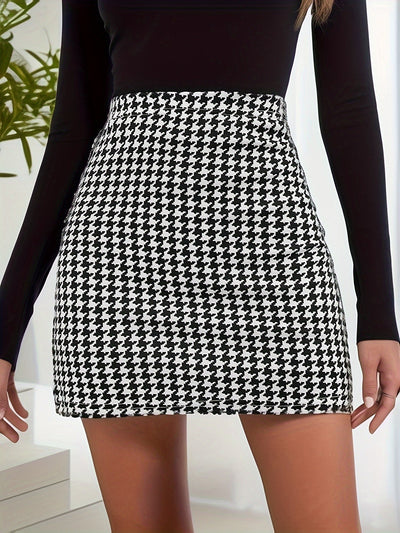 Emma | High-waisted houndstooth print casual mini skirt